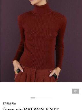 FARM Rio Rust-Brown Ribbed Turtleneck Sweater